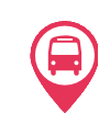 A red pin with a red bus inside